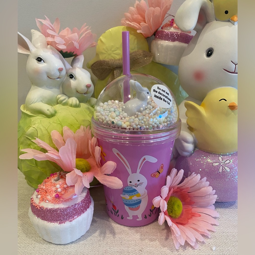 BN Easter Bunny Party Plastic Cup With Straw - Purple